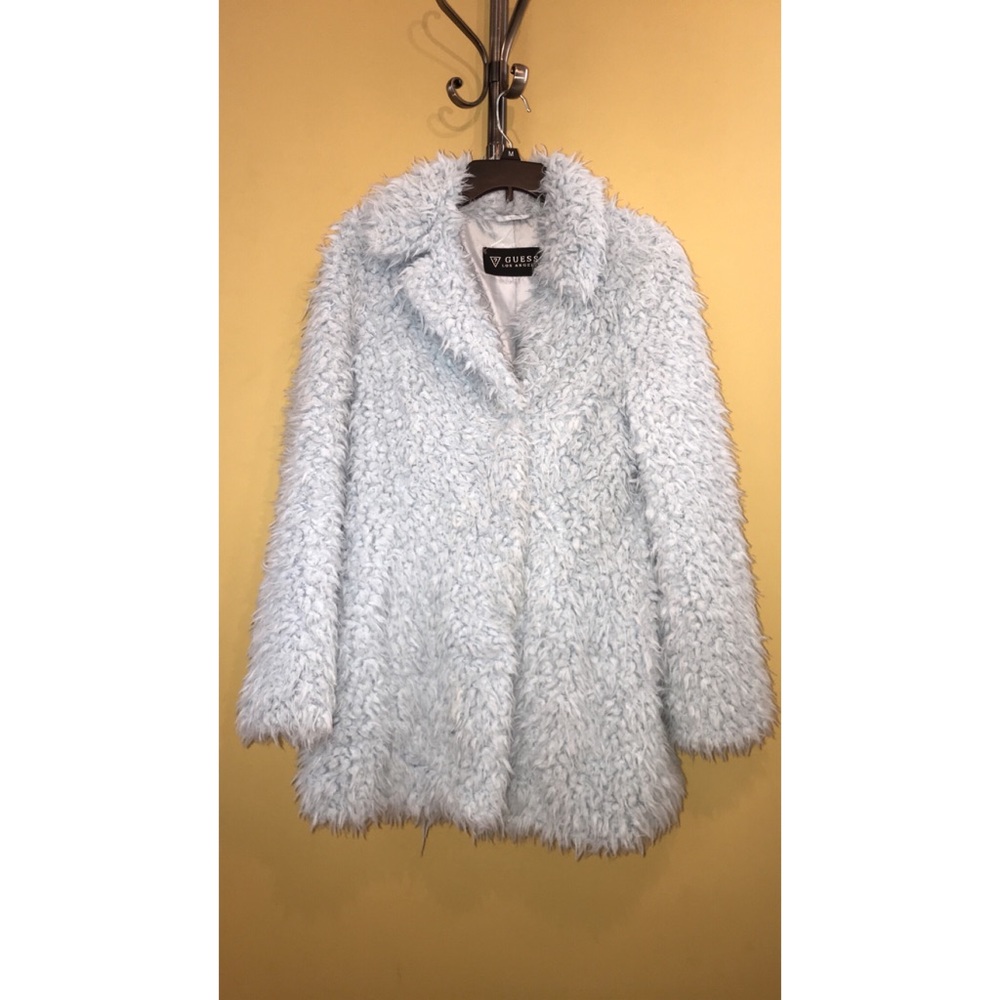 Guess Baby Blue Fur Winter Long Silk Coat